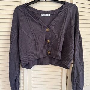 Arizona Jean Company Charcoal Button-Up Cropped Cardigan